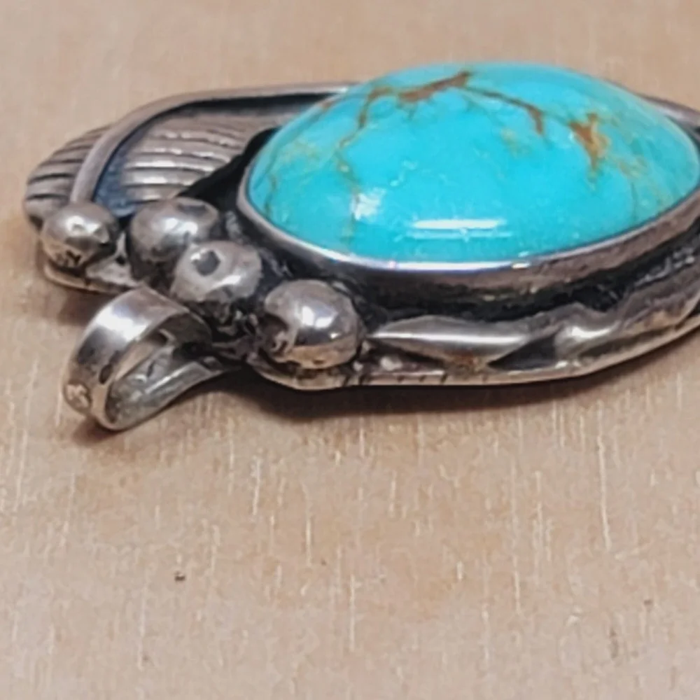 Vintage Sterling Silver Southwest Turquoise Pendant LM